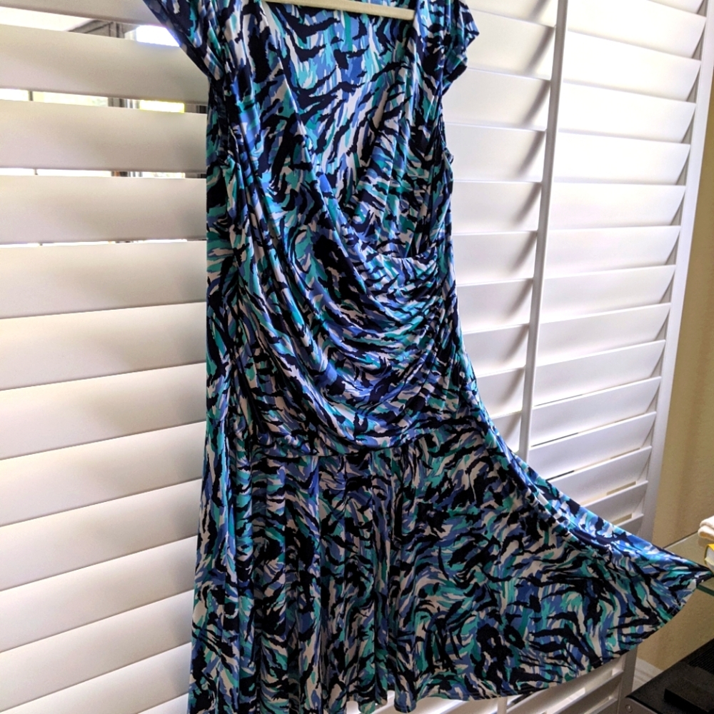 JONES NEW YORK JERSEY RUCHED MULTICOLOR DRESS - Picture 2 of 7